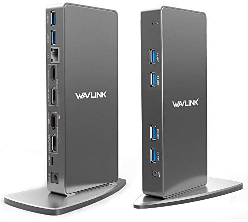 Station d'accueil Universelle Wavlink pour Ordinateur Portable avec vidéo 5K ou Double 4K, 2xHDMI, 2xDisplayPort, Gigabit Ethernet, 2X Ports de Type C, 4xUSB3.0, Audio, Micro pour Windows et Mac