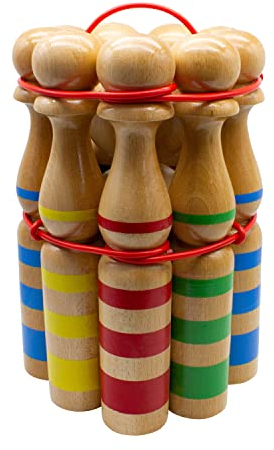 GICO Kegelspiel Kegel Set Bowling aus Holz groß für Kinder und Erwachsene - Massivholz 30 cm, gestreift - 3026