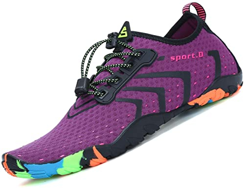 SAGUARO Badeschuhe Strandschuhe Aquaschuhe Wasserschuhe Surfschuhe Schwimmschuhe für Damen Herren Kinder,Neu-lila,35 EU