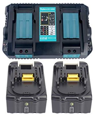 2X 18V 5.0Ah BL1850 Akku mit Ladegerät DC18RD 2-Fach Dual Schnellladegerät für Makita BL1830 BL1840 BL1850B, Makita Radio DMR100 DMR101 DMR102 DMR103B DMR104 DMR105 DMR106 DMR107 DMR108 DMR109 DMR110