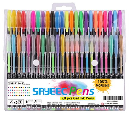 Marte Vanci Gelschreiber Gelstifte Set Gel Stifte Glitzer Metallisch Pastell Neon Färbestift Gelstifte für Kinder Erwachsene Malbücher Schreiben Zeichnen Scrapbooking Kartenherstellung 48 Stück