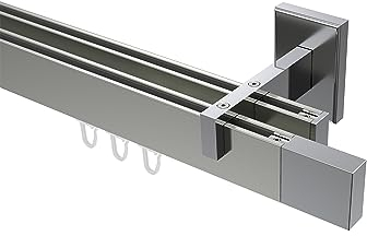 INTERDECO Innenlauf-Gardinenstange eckig 14 x 35 mm 2-läufig, kantige Innenlaufstange aus Metall, Edelstahl-Optik mit Chrom, zur Wandmontage, Typ 10212921, 100 cm