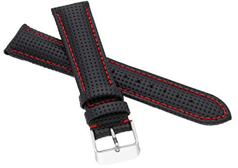 MARCHEL Lederarmband LNR 20 mm Echtleder Uhrband Schwarz Rot Rallye mit Noppen Uhrenarmband