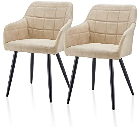 TUKAILAI Esszimmerstühle Set mit Kunstleder, Küchenstuhl Armlehnstuhl Polsterstuhl Wohnzimmerstuhl Sessel mit Armlehne, Rückenlehne, Metallbeine,für Küche, Schlafzimmer (Kunstleder×2, Creme)