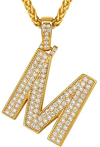 Richsteel Bling Namenskette Buchstabe M Anhänger mit CZ Zirkonia für Mädchen Jungen