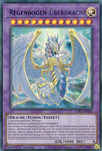 YGO LDS1-DE101 - Regenbogen - Überdrache - Ultra Rare - Yugioh - Deacutsch - 1. Auflage im Set mit Ultra Pro Toploader und Ultra Pro Schutzhülle (Klarsicht)