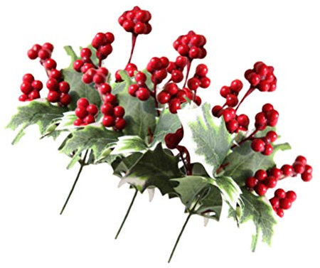 3Pcs Faux Baies Rouges Artificielles Baies de Houx Branches pour Noël Bricolage Guirlande Guirlande Décoration