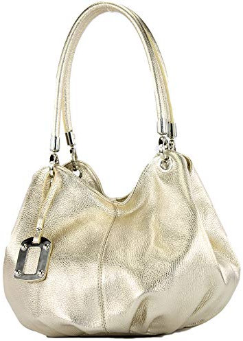 modamoda de 228 Damen Leder Schultertasche Hobo bag handmade in Italy, Farbe:Lightgold Metallic