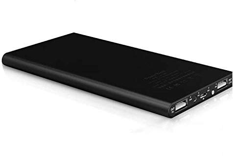 Flat External Battery for XIAOMI Redmi 9A Smartphone Tablet Charger Universal Power Bank 6000mAh 2 USB Ports (Black)