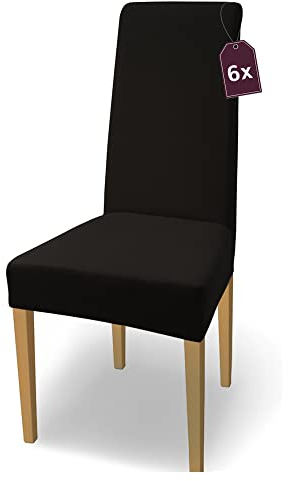SCHEFFLER-Home Natalie Stretch Stuhlhussen Baumwolle/Stuhlhussen Schwarz/Stuhlüberzug 6er Set/Stuhlabdeckung/Stuhlhussen Schwingstühle waschbar/eleganter Spann-Stuhlüberzug Hochlehner