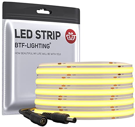 BTF-LIGHTING FCOB Flexibel Hohe Dichte LED Streifen 5M 528LEDs Naturweiß 14W/M 24V Dimmbar Verformbar FOB COB LED Licht Band für Schlafzimmer Küche Raum Innendekoration(Nur Streifen)