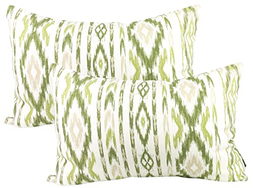 TRESMESTRES Fundas de Cojines para Sofá de Jardín, Terraza y Salón y Fundas de Cojines para Cama Decorativos - Ikat Mediterráneo - Funda de Cojín 40x60 cm - Set de 2, Verde
