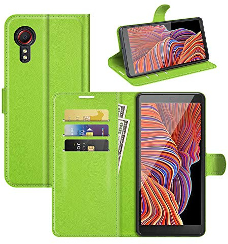 Fertuo Hülle für Samsung Galaxy XCover 5, Handyhülle Leder Flip Case Tasche mit Standfunktion, Kartenfach, Magnetschnalle, Silikon Bumper Schutzhülle Cover für Samsung Galaxy XCover 5, Grün