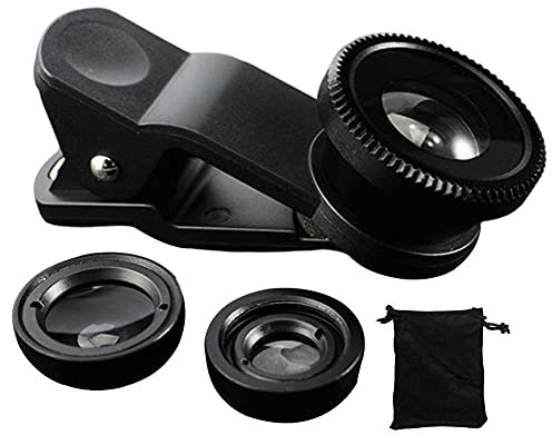 NiceJoy Objectif Fisheye pour téléphone, Objectifs macro grand angle Fish Eye 3en1, Objectif universel à clipser, Objectif universel pour téléphone pour la plupart des smartphones, noir Le Noir