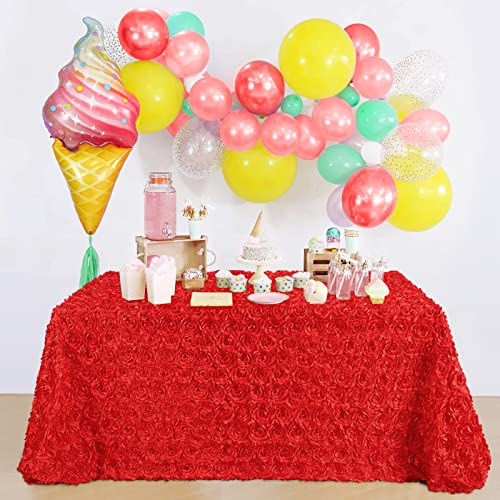 Rosettentischdecke 228 x 332 cm Weihnachten Rot Tischdecken Satin Rose Floral Tischdecke für rechteckige Tische, Babyparty Events
