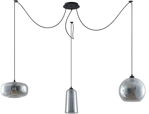 Lucande Pendelleuchte 'Zyli' (Retro, Vintage, Antik) in Alu aus Glas u.a. für Wohnzimmer & Esszimmer (3 flammig, E27) - Hängelampe, Esstischlampe, Hängeleuchte, Wohnzimmerlampe