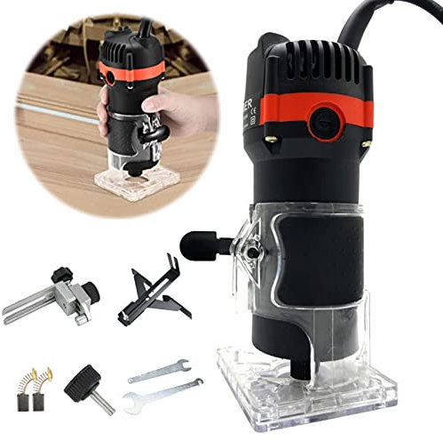 Compact Router, Wood Trimmer, Palm Router, Electric Hand Laminate Trimmer, Woodworking Tool 30000 RPM 800W Wood Slotting, Arc Trimming, Process Carving Joiner Tool Engraving Machine