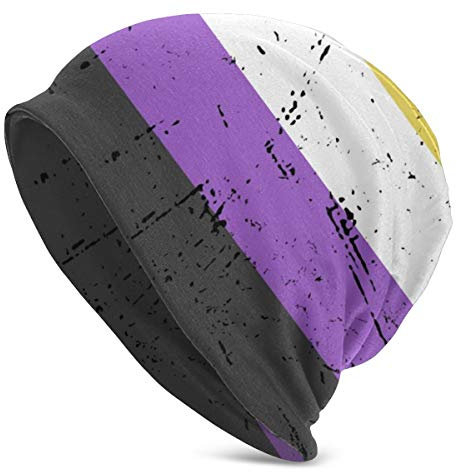 Lawenp Non-Binary Pride Flag Winter Beanie Strickmützen für Männer & Frauen Weiche, warme Totenkopfmützen für kaltes Wetter