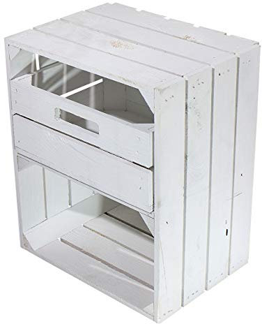 Truhenking Weißer Nachttisch mit Schublade 50x40x30cm Obstkisten Schrank Holzbox Shabby chic Weiss Nachttisch Nachtschrank DIY modern Möbel Garten Weinkisten