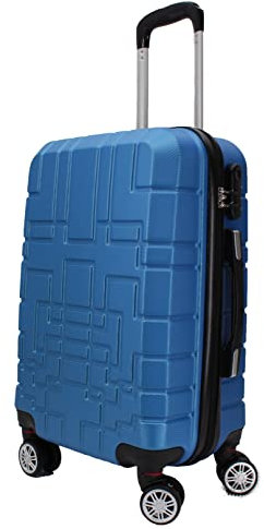 R.Leone Valigia da 1 pezzo Fino a Set 4 Trolley Rigido grande, medio, bagaglio a mano e beauty case 4 ruote in ABS 611 (S Valigia Bagaglio a mano, Azzurro)