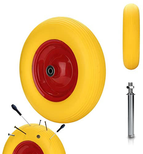 Randaco Schubkarrenrad PU Vollgummi Reifen mit Achse 4.80 4.00-8 Ø 390mm Gummirad, pannensicher, bis 200 kg, für Bollerwagen, Schubkarre