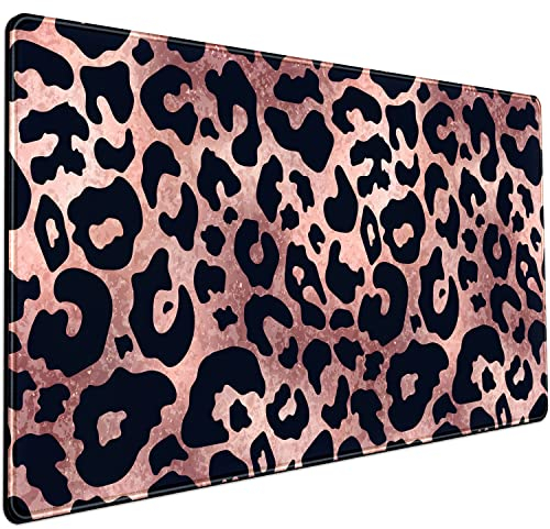 Schreibtischunterlage mit Leopardenmuster, Rosa, Schwarz, großes Gaming-Mauspad, goldfarben, rosa, Marmor-Mauspad für Damen, Computer, Büro, Tastaturmatte, Laptop, großes Mauspad, niedliches