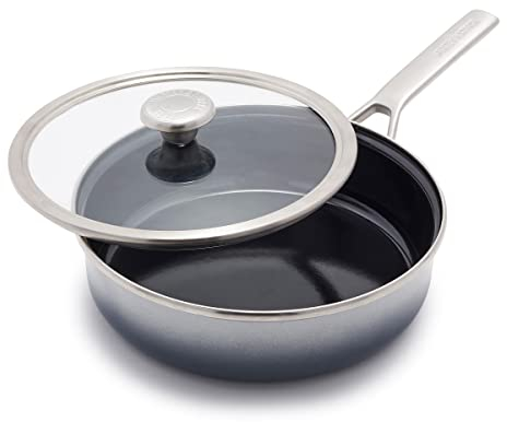 Merten & Storck European Crafted Steel Core Enameled Cookware, 3QT Saute Pan Jumbo Cooker with Lid, Induction, PFAS & PTFE Free, Dishwasher Safe, Oven & Broiler Safe, Cloud Grey