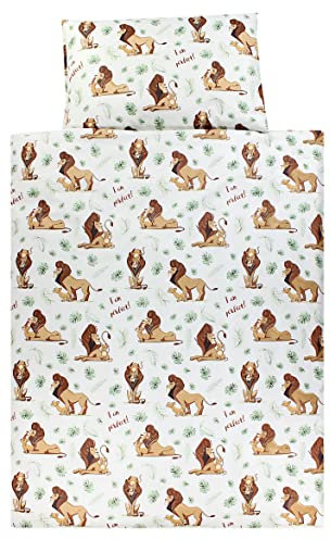 TupTam Kinder Bettwäsche Set Babybettwäsche Bettbezug 100 x 135 120 x 90 Kissenbezug 40 x 60 Jungen Mädchen 2-TLG, Farbe: Löwe/Braun/Grün, Größe: 135x100 cm