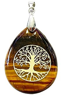 France Minéraux Pendentif Oeil de tigre - Goutte Arbre de vie