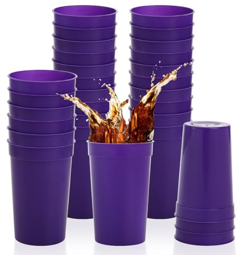 Fasmov Lot de 30 gobelets en plastique vierges et réutilisables pour fêtes, événements, marketing, mariages, 473 ml, violet