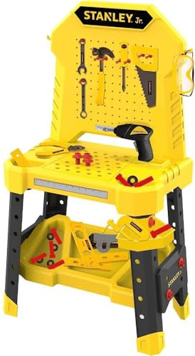 STANLEY Jr. Pretend Play Kids Work Bench with Toolset and Power Drill 140 PCS Realistic DIY Workshop for Kids Ages 3+ Includes Tools & Accessories Original Design