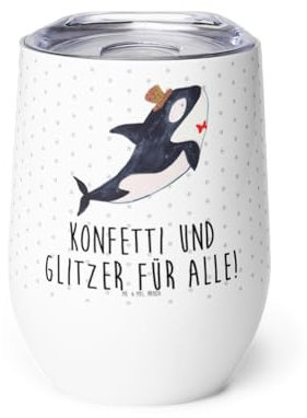 Mr. & Mrs. Panda Weinbecher Orca Zylinder - Geschenk, Glückwunsch, Weißweinglas, Fest, Weinglas Set, Rotweinglas, Meer, Kelchglas, Konfetti, Geburtstag, Modernes, Narwal