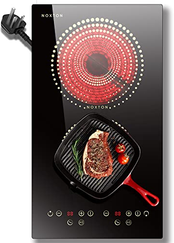 Noxton 2 Zone Ceramic Hob, Plug in Electic Hob 30cm with 2 Hour Timer, 9 Level Touch Control 2800W