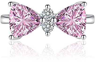 Anello Aperto In Rubino Colorato Per Gioielli Da Donna Semplici Con Fiocco,Diamante Rosa,Apertura Regolabile