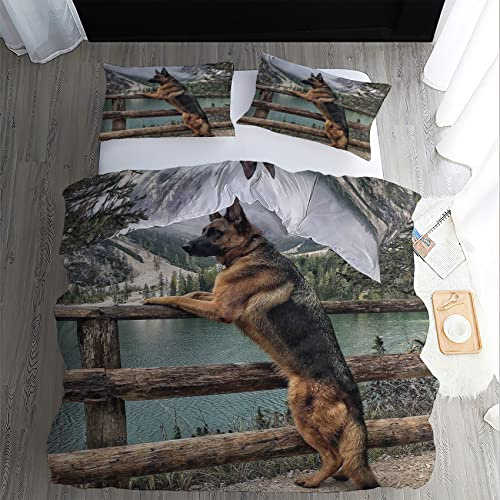 GEDAEUBA Deutscher Schäferhund Bettwäsche 135x200 Sommer - Bettbezug 135 x 200 2er Set, Wendebettwäsche und Kissenbezug 80x80, Weiche Mikrofaser Bettwäsche-Sets mit Reißverschluss