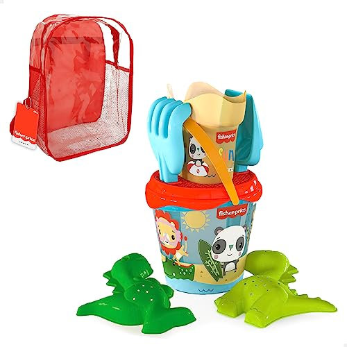 ColorBaby Fisher-Price 77391 - Strandset Kinder Strandeimer Set mit Schaufel, Rechen, Gießkanne und Zubehör, Strandrucksack für Mädchen, Strandset, Kinderstrand, Rucksack mit Spielzeug