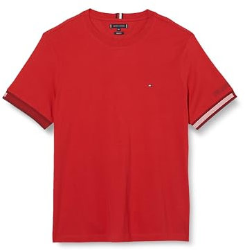 Tommy Hilfiger T-Shirt Manches Courtes Homme Flag Cuff Tee Col Ras-du-Cou, Rouge (Primary Red), XXL