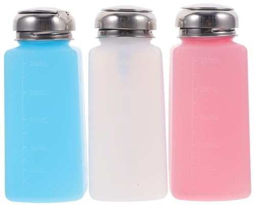 HOMSFOU Dispenser Bottiglia Di Pressione Vuota 250Ml Set Da 3 Bottiglie Ricaricabili in Plastica Con Testa a Pompa Per Solvente Unghie Cosmetici Facile Da Usare Portatile