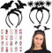 SPERMUOY Halloween haarreif Fledermaus Haarreifen, 2X Fledermaus Haarreif + Spinnen Haarreif mit Plüsch & Glitzereffekt und 20 Tattoos Aufkleber,Halloween Fledermaus Stirnband für Halloween Cosplay
