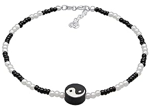 Elli Fußschmuck Damen Fußkettchen Yin Yang mit Glasperlen in 925 Sterling Silber