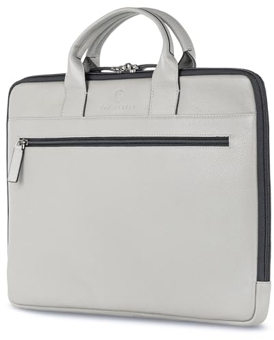 VON HESSEN Laptoptasche aus echtem Nappa-Leder bis 16 Zoll - Aktentasche Herren & Damen - Luxuriöse Echtleder Arbeitstasche für Büro & Alltag - Laptop Hülle in Grau