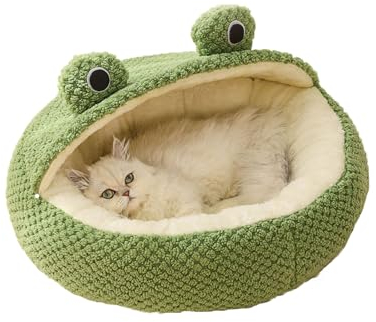 JINGTOPS Katzenbett,Haustierbett Katzenkissen Katzenkorb Donut-Kuschelbett Warme Weich Katzenbetten Froschform mit Rutschfester Unterseite Schöne Tierbett für Katzen kleine Welpen (M-50CM, Halber)
