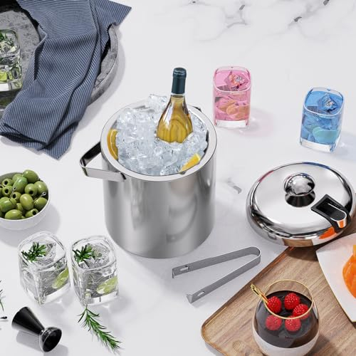 Sailnovo AM004189-1129-7 1.2 Litre Stainless Steel ice Bucket for Parties with lid