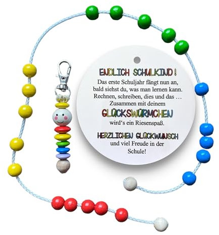 Rechenkette bis 20, Schulkind 2024, Glückswürmchen, Geschenk Einschulung, Sorgenwurm, Mutmacher, Füllung Schultüte (Regenbogen)