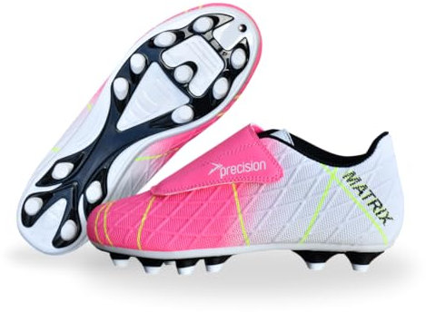 Precision Matrix Firm Ground Football Boots, Kids Laceless Secure Fit, Comfortable, Durable, Ideal for Junior Footballers, Fuchsia Pink, Size 12 UK Child