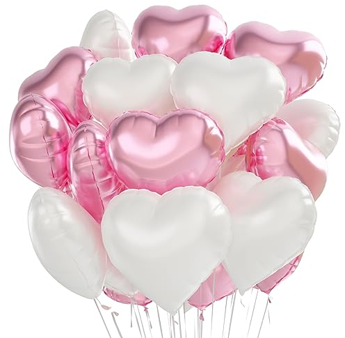 Herz Folienballon 24 Stück,Herzballons Hochzeit Rosa Weiß,Herz Helium Luftballons,Herzluftballons für Party,Geburtstag,Valentinstag, Hochzeit, Verlobung,Muttertag(Rosa Weiß)