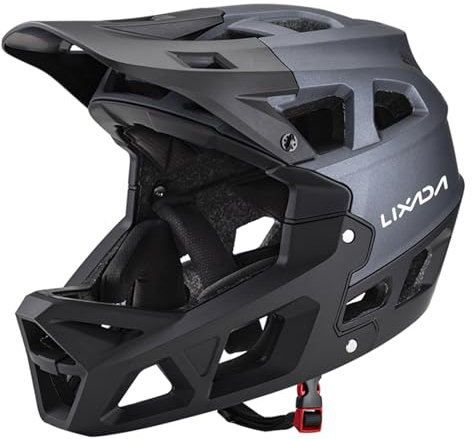 SHUAIGUO Full Face Mountain Bike Helmet Adult Racing Downhill MTB Helmet for Men/Women Adult Mountain Bike Helmet with Visor Over 31 Vents Head Circumferences of 59-61cm Bike Helmet(Black Grey & L)