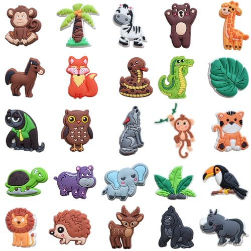 Menelos Schuh Charms, Schuhanstecker Tiere, DIY Schuh Stecker Set, 25 Stück Cartoon Pins für Schuh, Abnehmbare Schuh Zubehör, PVC Schuhanhänger für Kinder Jugendliche Erwachsene