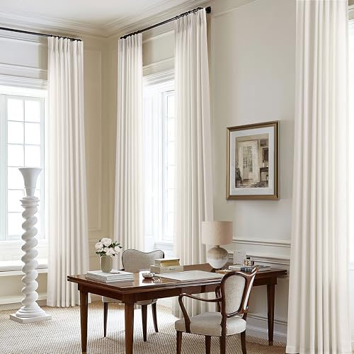 120 Inch Linen Curtains Pinch Pleated for Living Room Tall Windows Custom Made Pleat Drape with Hooks Rings Back Tab Privacy Semi Sheer Extra Long Linen Drape Curtains 120 Length Cream Ivory 10ft