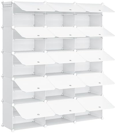 HOOBRO Schuhregal mit 15 Fächern, Schuhschrank, für 54 Paar Schuhe, 40 x 30 x 30 cm pro Fach, schmal, mit Türen, Kunststoff, für Wohnzimmer, Schlafzimmer, Flur, Eingang, Weiß EWT310SC01